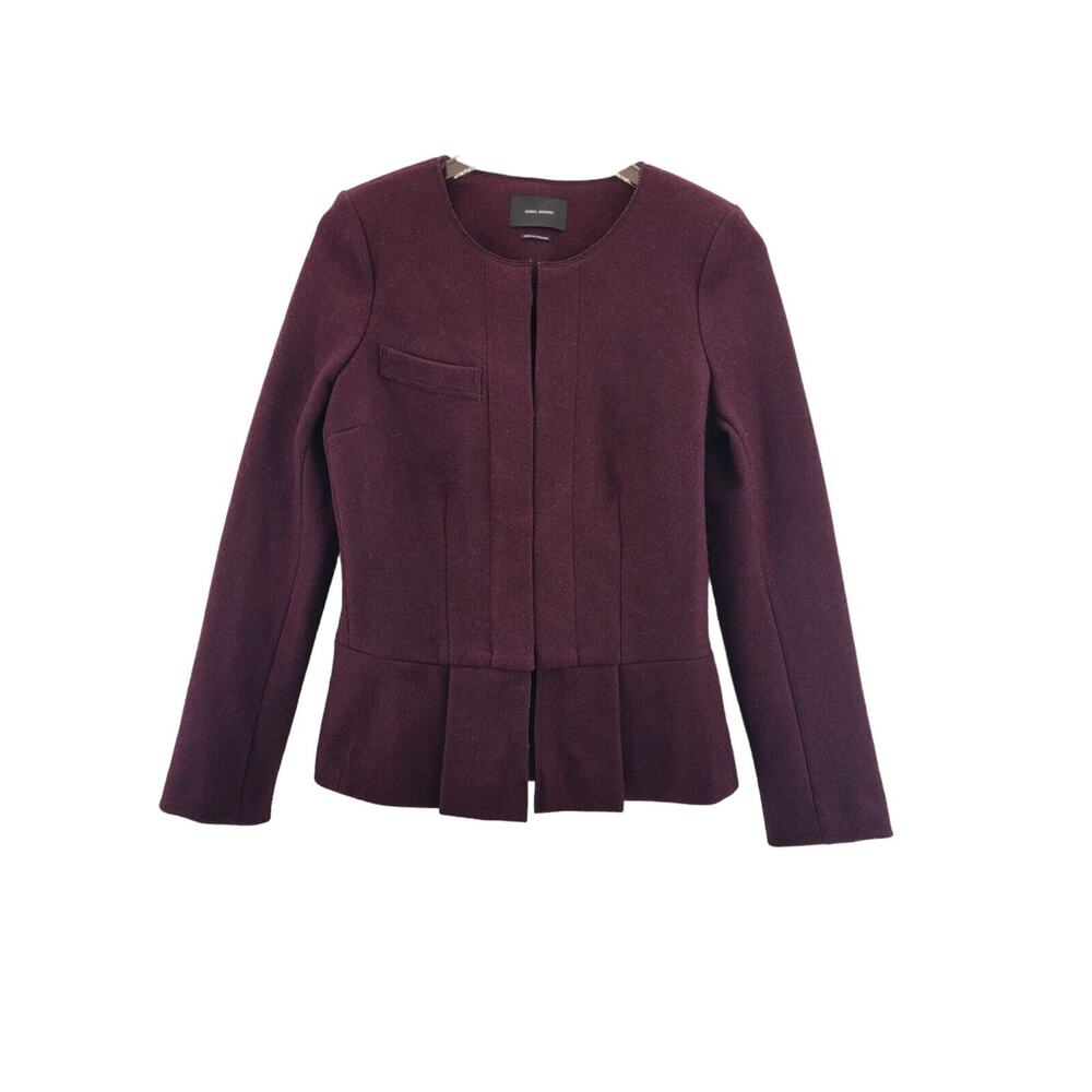 Isabel Marant Wool‎ Blazer Burgundy Red Size 38 Small Peplum Hem Collarless